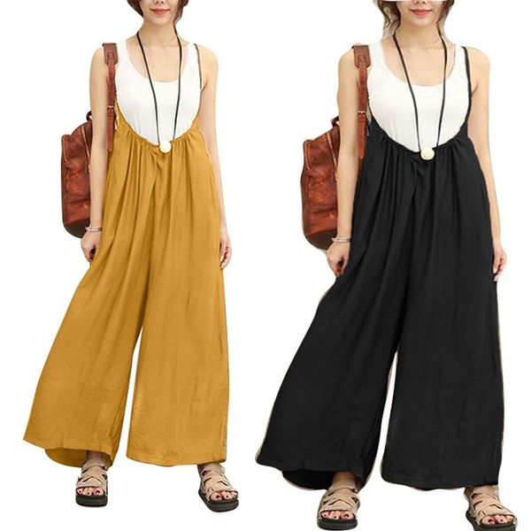 

women's jumpsuits & rompers summer overalls for women 2021 sleeveless solid clothing fashion female loose cotton streetwear ladies wide, Black;white