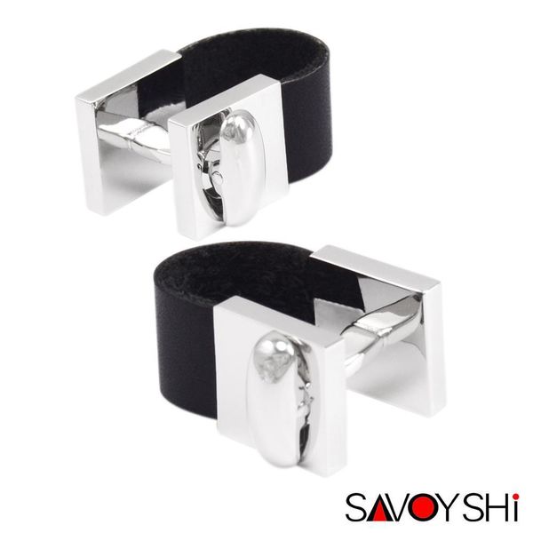 

savoyshi кожаные цепные запонки для мужчин французская рубашка манжеты bottons высококачественные черные запонки модный бренд мужской подаро, Silver
