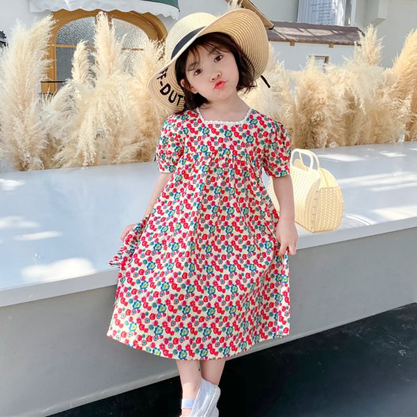 

2-8t summer baby girl dress clothes floral lace dress girls princess kids party casual a-line beauty pageant 2020 sale, Red;yellow