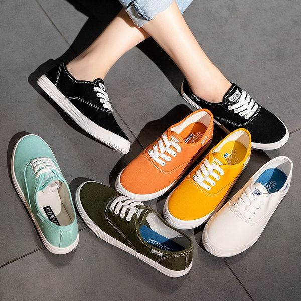 

2019 spring and summer cross-lace canvas shoes wild flat white shoes women's, Black