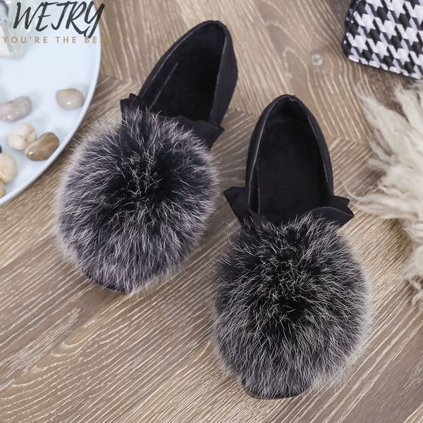 

women's loafers 2019 winter shoes fashion faux fur casual slip on warm winter shoe women shoes flat leather woman shoe, Black