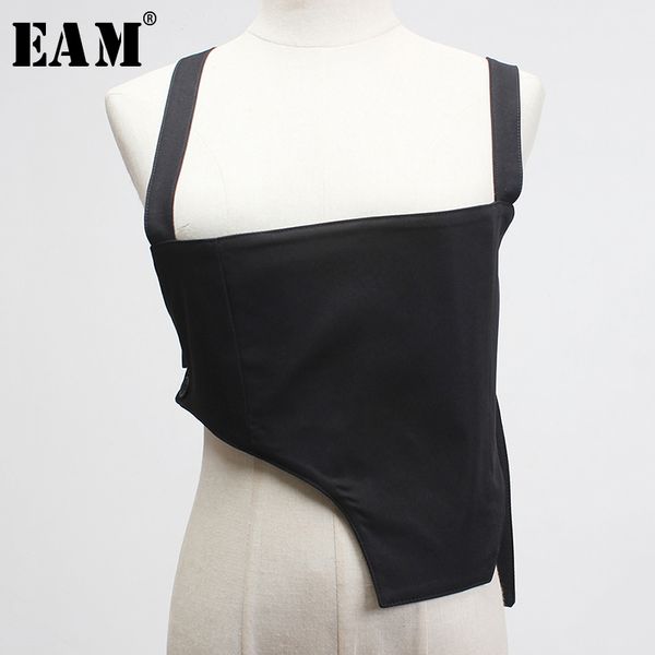 

women's vests [eam] women loose fit black plaid irregular back cross vest v-collar sleeveless fashion tide spring autumn 2021 1u261, Black;white