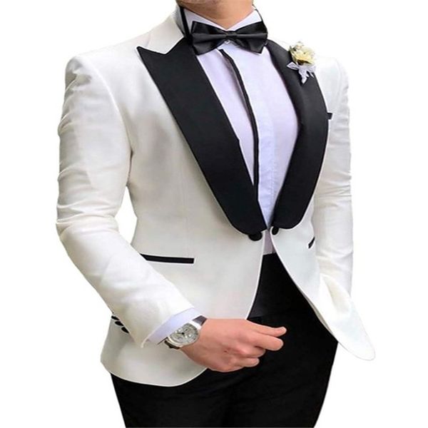 

новое прибытие 2 шт мужские костюмы мода пром tuxedos blazer slim fit смокинге женихи для свадьбы (blazer + брюки + галстук, White;black