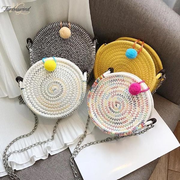 

summer little girls straw knitting shoulder bags princess cute ball floral crossbody bags casual fashion ladies messenger bag