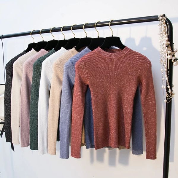 

2019 new spring autumn o neck pullovers sweaters shirt long sleeve short female slim-fit tight sweater women sequins sweaters, White;black