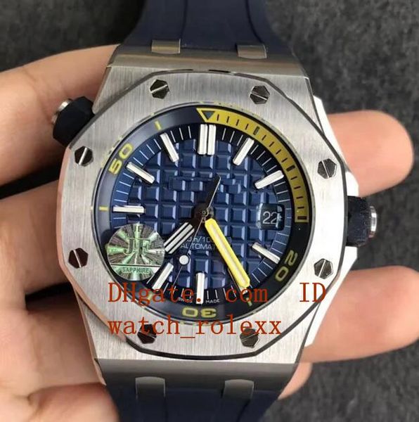 

eta 42mm mens cal.3120 date watch men royal blue dial 15710 rubber waterproof diver miyota offshore diver sport wristwatches, Slivery;brown