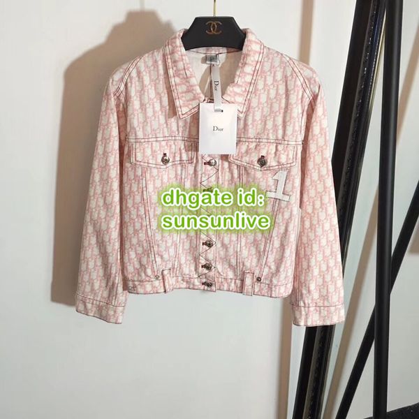 

Fa hion women denim brand jacket with letter print lapel neck long leeve the high end cu tom female top coat denim jacket
