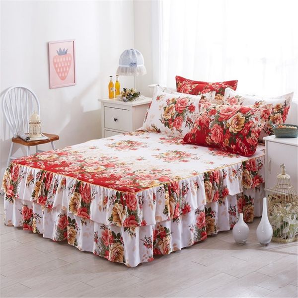 

romantic two layer bed skirt elegant chiffon bedspread satin cotton bed sheet for wedding decoration cover with elastic band