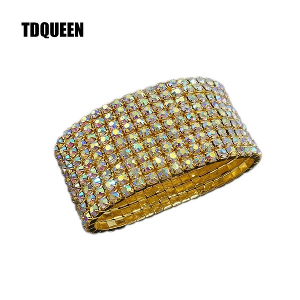 

9 row ab crystal stretch bangles bracelet for women colorful iridescent crystal african gold color wedding bracelet bride bangle, Black