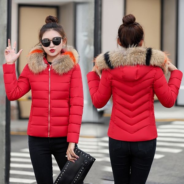 

winter down cotton slim parkas women autumn quilted coat faux fur collar female puffer jacket abrigos mujer ladyies outwears, Black
