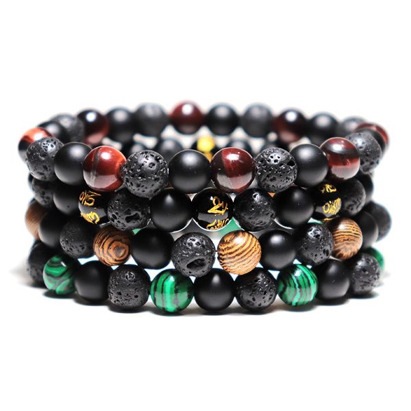 

fashion handmade natual stone beads buddha bracelet charm tiger eye/ wooden/malachite/obsidian braclet for women men yoga jewely, Black