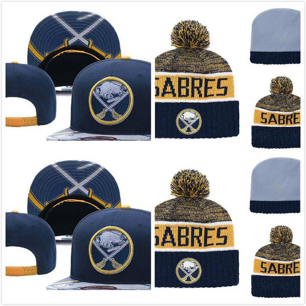 

Men's Buffalo Sabres Ice Hockey Knit Beanie Embroidery Adjustable Hat Embroidered Snapback Caps Gold White Navy Blue Stitched Knit Hat