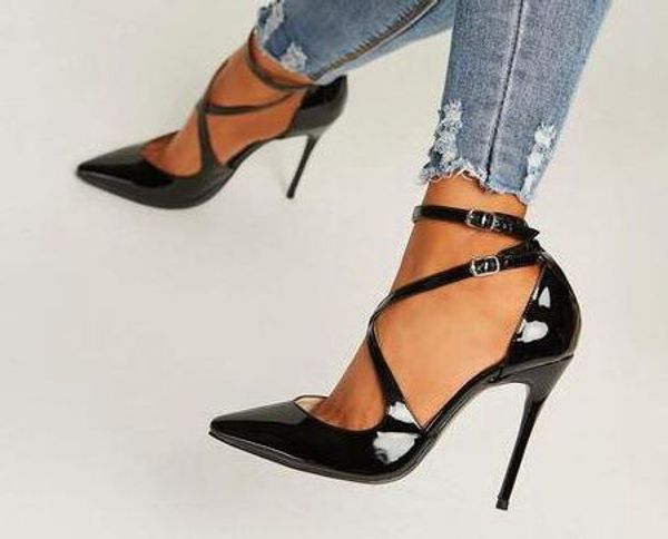 

2018 new fashion shoes pointed toes black patent gladiator stiletto heel women pumps dress shoes stiletto heel chic dress shoes trendy