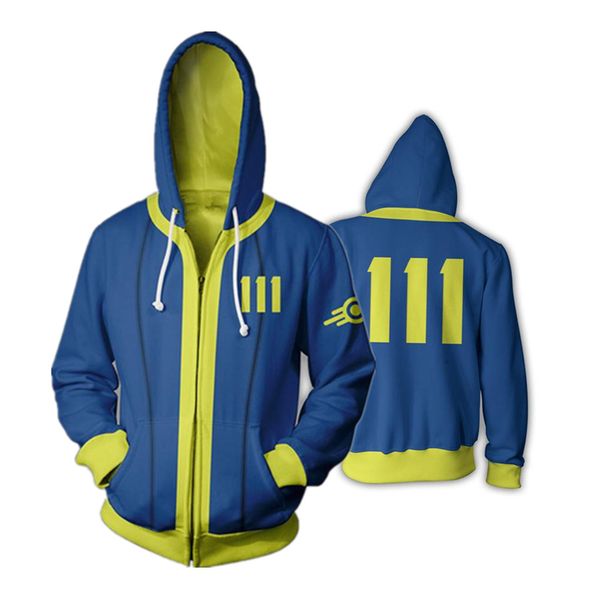 

men game fallout 4 full zip thin hoodies coat jacket jumper sweatshirt, Black