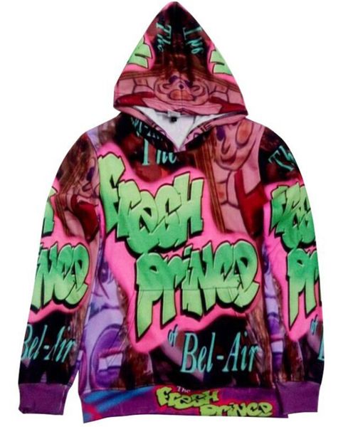 

новые моды женщины / мужчины свежий принц bel air harajuku стиль смешные 3d печати вскользь толстовки унисекс plus размер kk582, Black