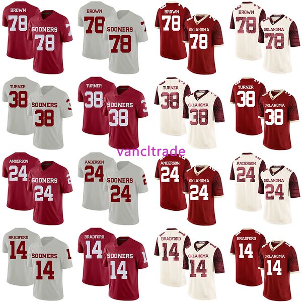 

2019 ncaa football oklahoma sooners 78 orlando brown 38 reggie turner 24 rodney anderson 14 sam bradford jerseys, Black;red