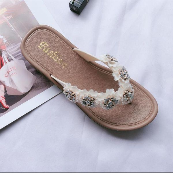 

women summer slippers fashion flowers sandals leisure shoes ladies comfy mid heel slippers flip-flops female flat beach sandals, Black