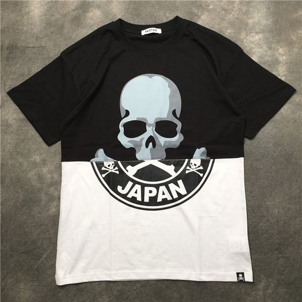 

new mastermind japan men women short sleeves t shirt hip hop mmj skeleton black red splice casual cotton tee, White;black