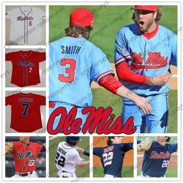 

ncaa ole miss rebels #3 anthony servideo 9 michael spears 20 will ethridge 25 tim elko white red navy blue 2019 baseball jersey, Black