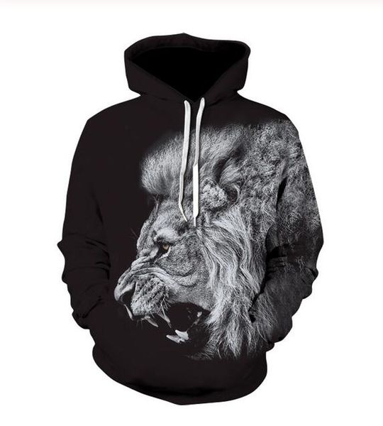 

new fashion cool sweatshirt hoodies 3d print mens womens casual lion style streetwear clothes xlm055, Black