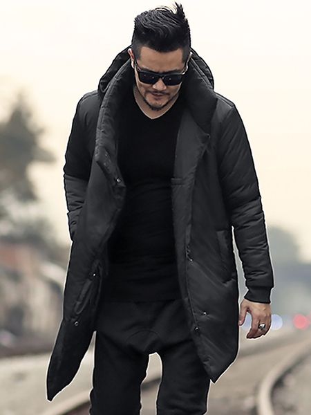 

men new winter slim long thick cotton padded warm hooded coat metrosexual man black casual european style coat