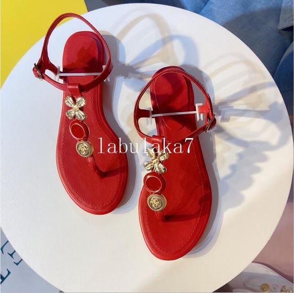 

2020 new beach flip flops sandals women summer flat sandals women casual solid buckle strap leather shoes for girls with box, Black