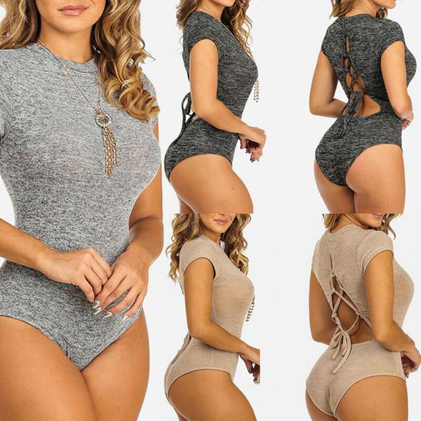 

womens bodysuits beach o neck bodycon strap unique catsuit clubwear solid lace up, Black;white