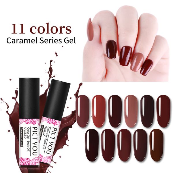 

pict you 5ml caramel series gel nail polish one-scolor nail art gel soak off uv varnish, Red;pink