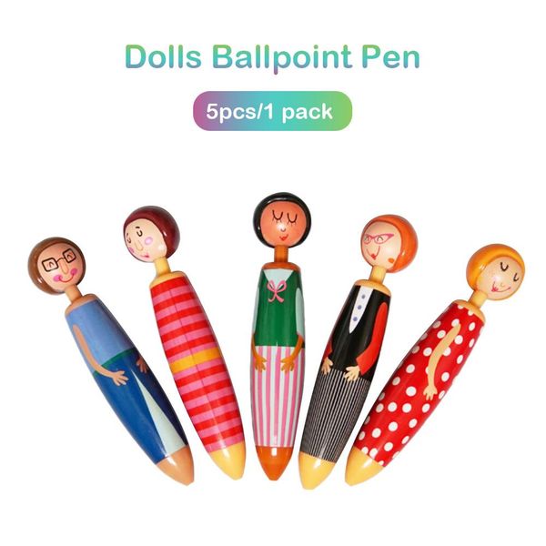 

5 pcs/lot lovely doll ballpoint pens for writing canetas escolar cute stationery office material school supplies papeleria f569, Blue;orange