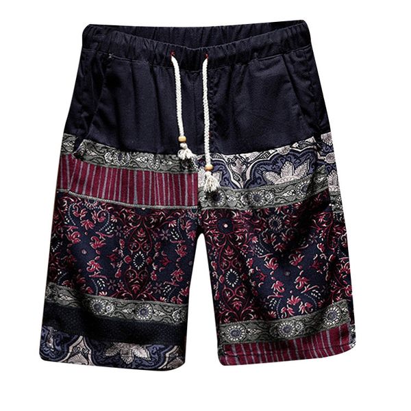 

shorts men's sports loose casual short pants men cotton summer ethnic style printed loose cotton beach shorts pant l0319, White;black