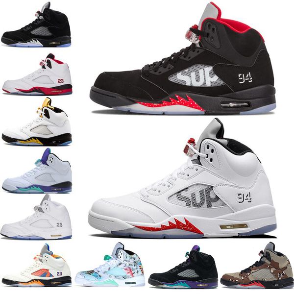 

2019 5 5s mens basketball shoes wings fresh prince psg red suede white cement laney oreo designer shoe men trainers sneakers, White;red