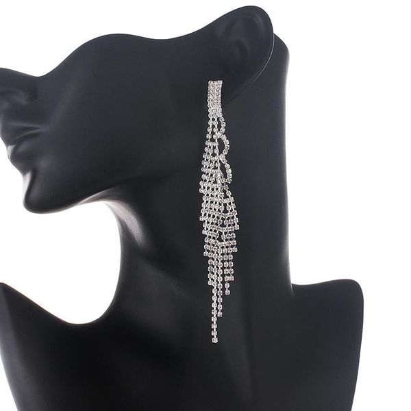 

rhinestone tassel earrings for women elegant big crystal drop dangle earrings wedding earring jewelry accessories e702, Silver