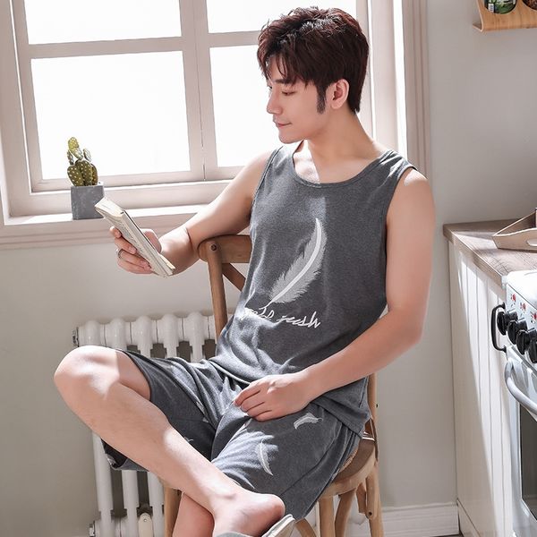 

men's pajamas cotton vest cartoon clothes home furnishing clothing vest home clothing plus fat plus size student youth men's summe, Black;brown
