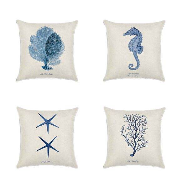 

mediterranean style cushion cover marine ocean sea starfish coral pillowcase linen cotton throw pillow cover 45x45cm home decor