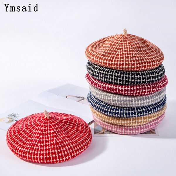 

wool beret hats for women autumn winter fashion colourful plaid beanie ladies stylish streetwear berets cap female boina, Blue;gray