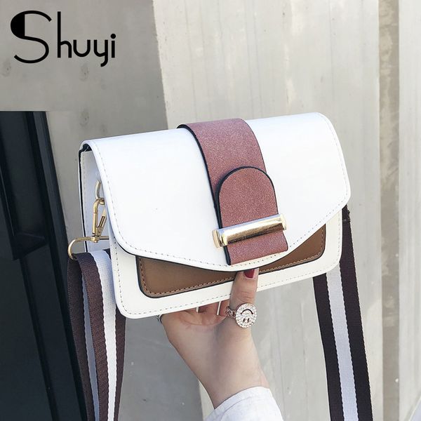 

shuyi fashion stitching color female bag pu leather women's shoulder bag belt metal buckle wild lady crossbody