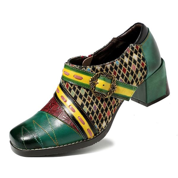 

iliyah vintage bohemian comfy stylish genuine leather shoes reteo buckle stripes stitching spring pumps ladies shoes 2020 new, Black