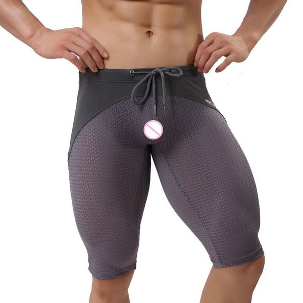 

brave person 2019 new mens shorts surf board shorts tights transparent mesh long boardshorts bodybuilding workout jogger