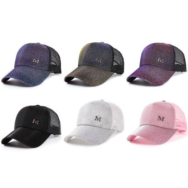 

fashion adjustable baseball cap glitter ponytail baseball cap women snapback hip hop caps female sequins shine summer hats, Blue;gray