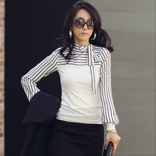 

women's striped sea soul bowknot long sleeve butterfly women's striped sea soul bowknot long sleeve t-shirt butterfly t-shirt, White