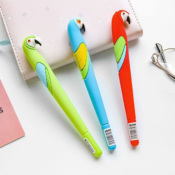 

1pcs cartoon animal parrot gel pen school student kawaii stationery 0.5mm blue black signature pens gift escolar office supplies