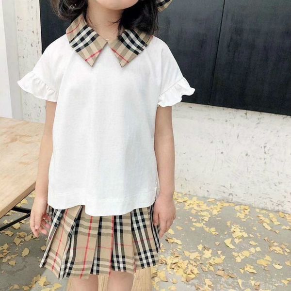 

children deisnger clothing suits girls summer luxury two piece sets 2020 kids girl fashion t-shirts + skirts dress sets quality, White