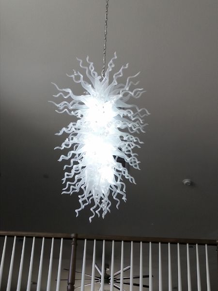 White Crystal Chandelier Modern Hand Blown Glass Led Chandelier Living Room Lights Dining Room Lights High Ceiling Pendant Lamps Foyer Pendant