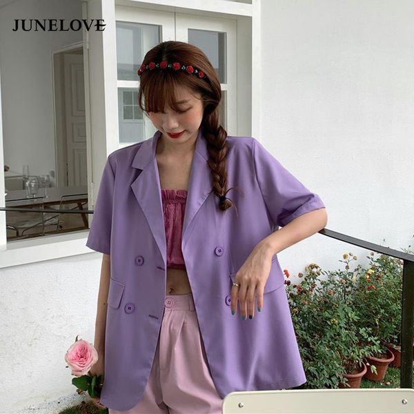 

ulzzang summer short sleeve loose blazers vintage double breasted blazers casual fashion office lady korean outwears, White;black