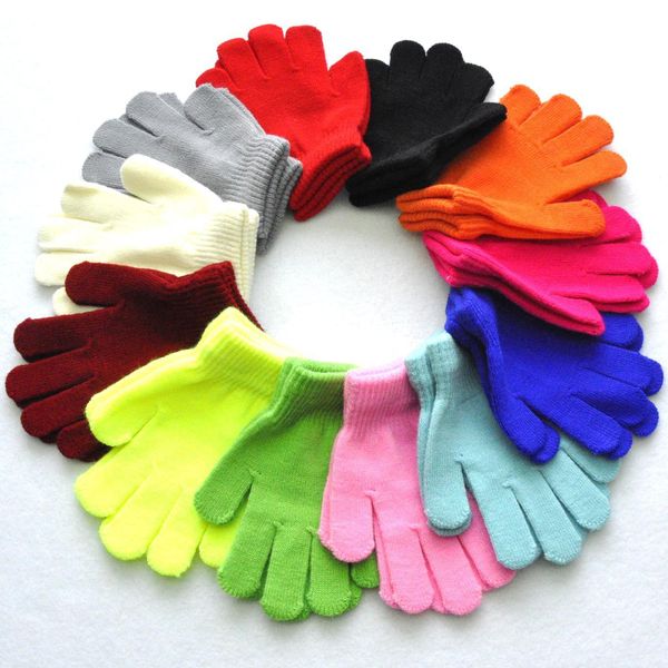 

12 colors children winter gloves candy color boy girl acrylic glove kid warm knitted finger stretch mitten student outdoor glove gift m721, White