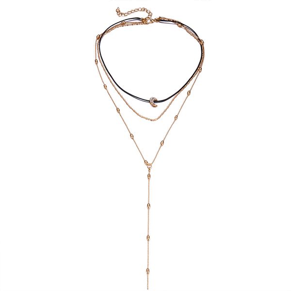 

европейское и американское новое ожерелье личность простой творческие моды луна подвеска трехслойные шеи цепь, Silver