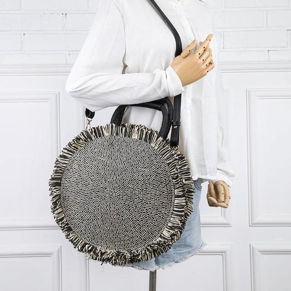 

women summer round tote tassel handbag straw bag beach travel shoulder messenger bags summer vacation casual bags