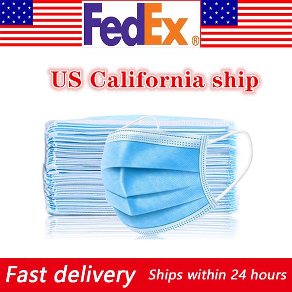 

США Калифорния FedEx корабль одноразовые маски оптом 3 слойные ухо петли, пылезащитный лицо респиратор маски нетканые бактериальный фильтр Mascherine