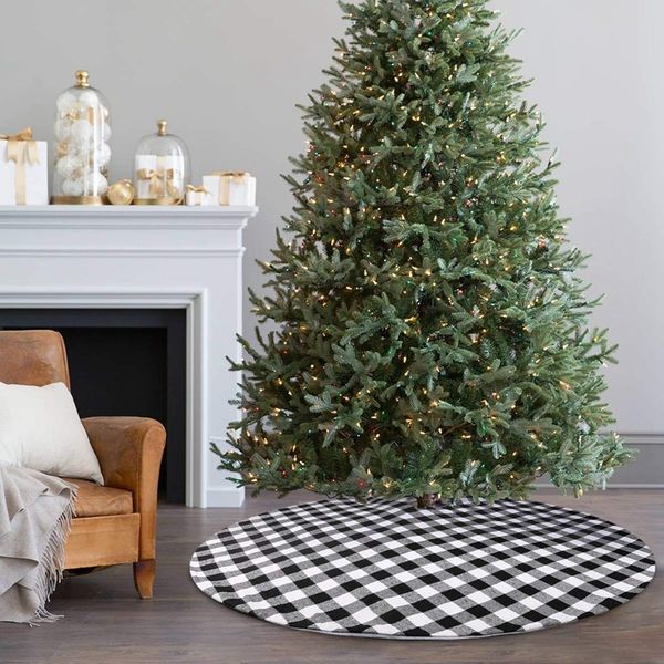 

christmas tree skirt 50 inch white and black plaid buffalo double layers tree skirt for xmas decorations christmas decorations