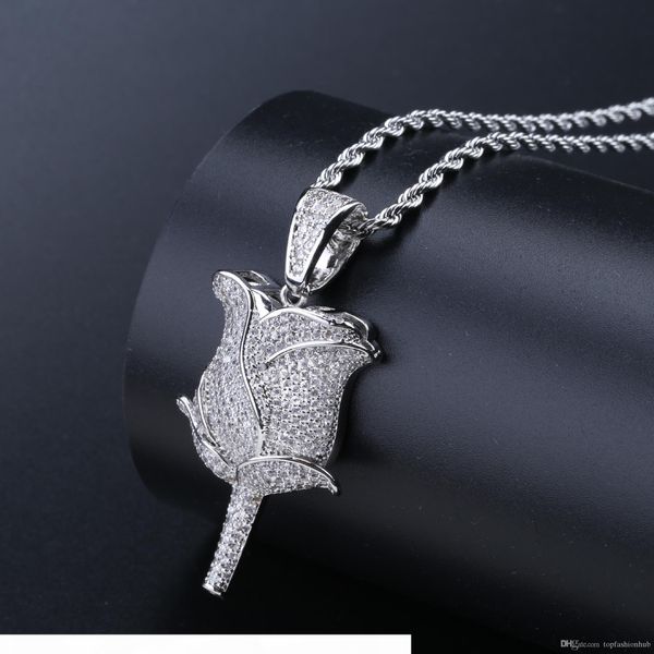 

роуз подвеска стиль ожерелье с цирконом хип-хоп на день святого валентина, Silver